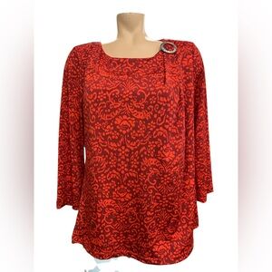 Louben Chic Red Patterned Blouse for Women Size L